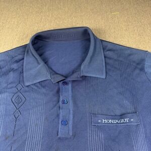 Montagut Mens Vintage Navy Blue Textured Knit Short Sleeve Polo Shirt XL‎